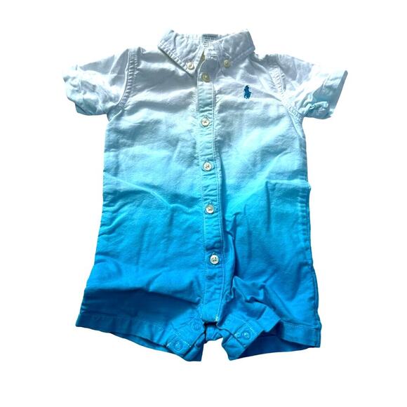 Ralph Lauren Other - Ralph Lauren White/Blue Ombre Button Down Romper, EUC, Sz 3mo (AA2)